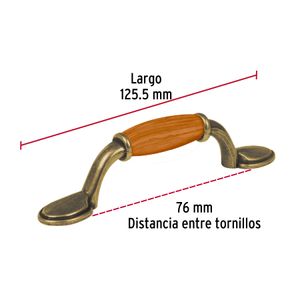 Tiradera decorada de 76mm con acabado en latón antiguo - HERMEX