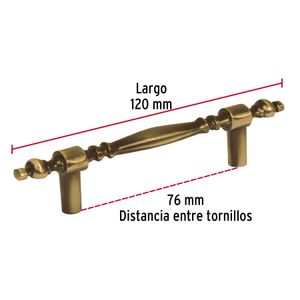 Tiradera latonada antiguo de 76mm tipo "Colonial" - HERMEX