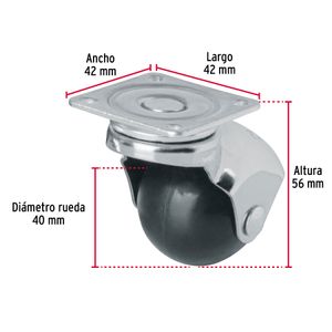 Garrucha de 40 mm de Polipropileno con placa giratoria para 30 kg de carga. - FIERO