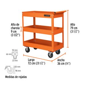 Coche de servicio con 3 bandejas, para mecánica. - TRUPER