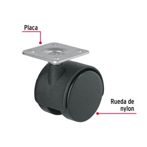 Garrucha de 40 mm de Nylon tipo yoyo con placa giratoria para 30 kg de carga. - FIERO