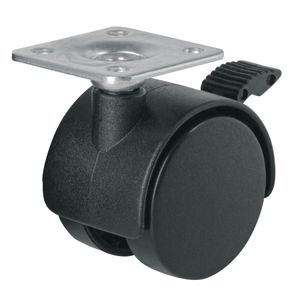 Garrucha de 40 mm de Nylon tipo yoyo con placa giratoria y freno para 30 kg de carga. - FIERO