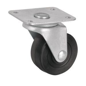 Garrucha de 50 mm de Caucho con buje y placa giratoria para 25 kg de carga. - FIERO
