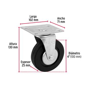 Garrucha de 100 mm con placa giratoria para 50 kg de carga. - FIERO