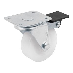 Garrucha de 65 mm con buje, placa giratoria y freno para 35 kg de carga. - FIERO