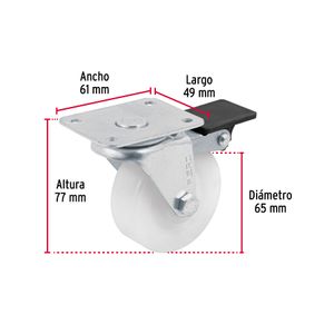 Garrucha de 65 mm con buje, placa giratoria y freno para 35 kg de carga. - FIERO
