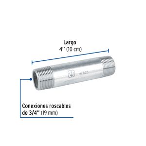 Niple de acero galvanizado 3/4" x 4" - FOSET