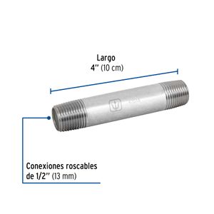 Niple de acero galvanizado 1/2" x 4" - FOSET