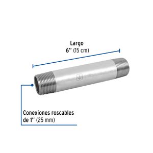 Niple de acero galvanizado 1" x 6" - FOSET