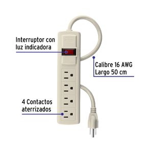 Multicontacto 16 AWG uso rudo con 4 entradas - VOLTECK