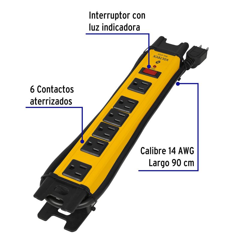 Multicontacto-14-AWG-industrial-supresor-de-picos-6-entradas