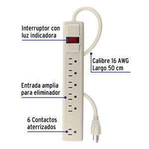 Multicontacto 16 AWG uso rudo con 6 entradas - VOLTECK