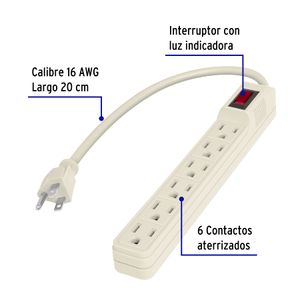 Multicontacto 16 AWG doméstico 6 entradas - VOLTECK