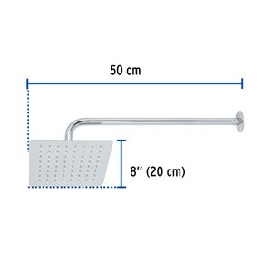 Regadera cuadrada de 8 pulgadas articulada de acero inoxidable con brazo alargado de acabado cromo Tubig - FOSET
