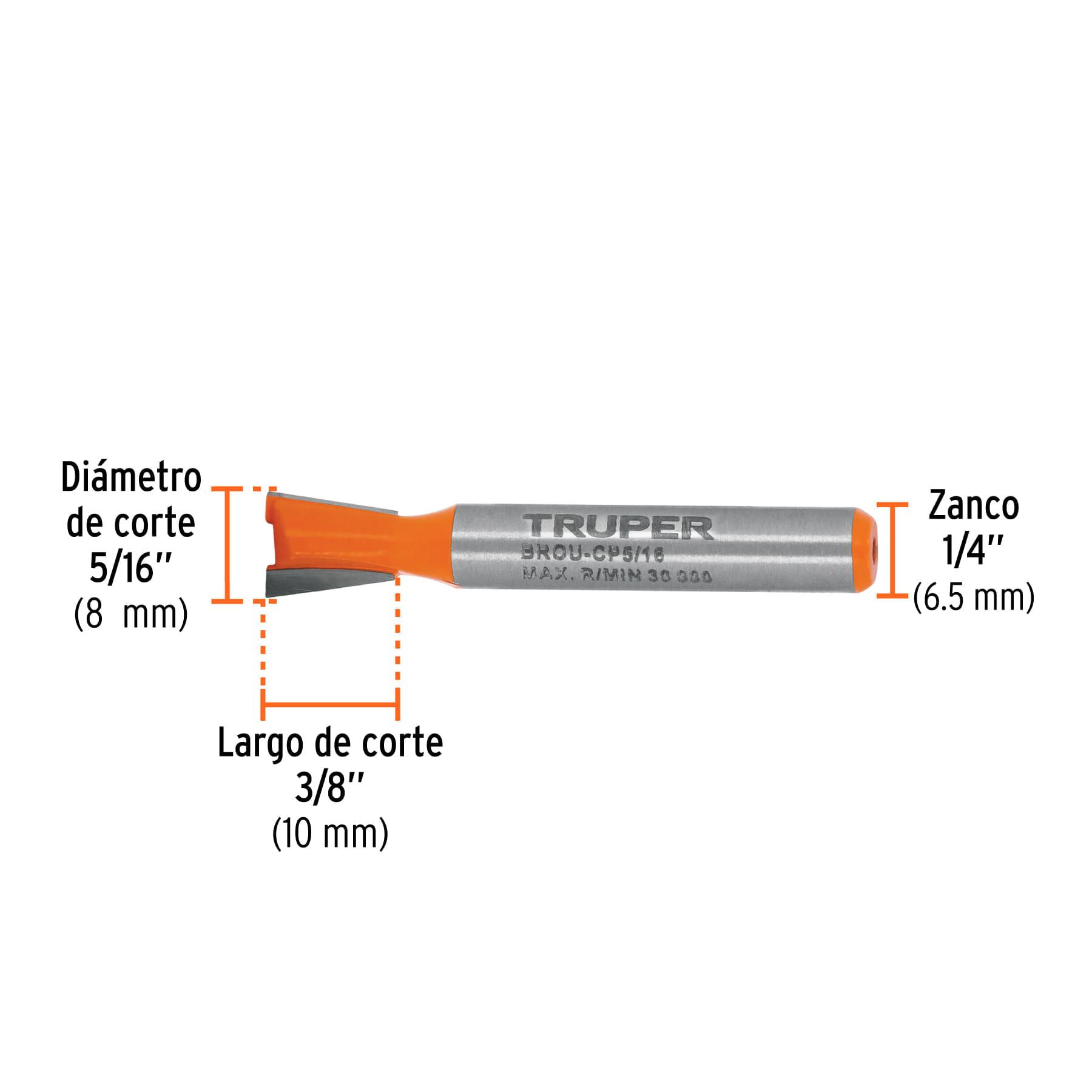 Broca para router, cola de pato, 5/16