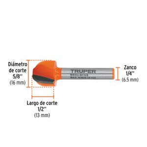 Broca para router, media caña, 5/8" - TRUPER