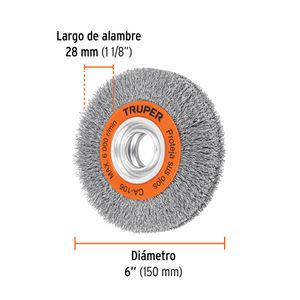 Carda alambre ondulado 6" x 1-1/8" para esmeril - TRUPER