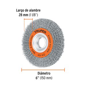 Carda alambre ondulado 6" x 3/4" para esmeril - TRUPER