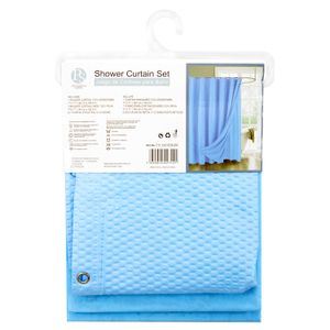 Juego de cortina de ducha Azul de doble material con anillos. - PALM SPRINGS HOMES