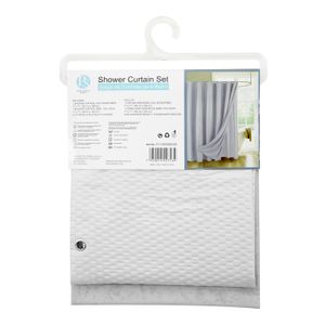 Juego de cortina de ducha Gris de doble material con anillos. - PALM SPRINGS HOMES