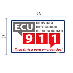 Letrero ECU 911 de PVC rígido de 2 mm x 32 x 20 cm. - PREDEXE
