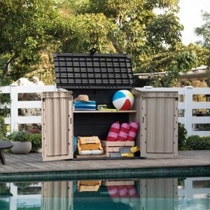 Bodega plástica mediana multiusos para jardín de 132 x 71,5 x 113,5 cm Beige.