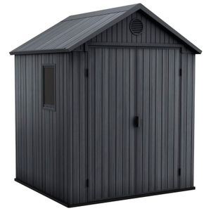 Bodega plástica tipo CASA para patio de 180 x 180 cm Gris con tragaluz y panel de ventilación.