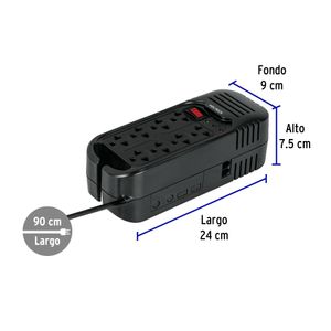 Regulador de voltaje de 1600 VA y 800 W con 8 contactos y un interruptor. - VOLTECK