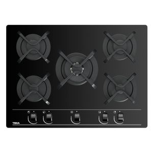 Cocina encimera Cristal Gas GBV 75030 KBB de 5 zonas con mandos frontales ergonómicos en 700 mm. - TEKA