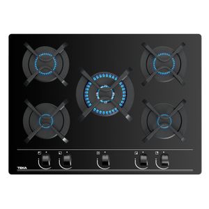 Cocina encimera Cristal Gas GBV 75030 KBB de 5 zonas con mandos frontales ergonómicos en 700 mm. - TEKA