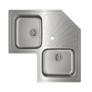 Fregadero CLASSIC ANGULAR 2C SF de acero inoxidable con 2 cubetas con rebosadero de 830 x 830 mm. - TEKA