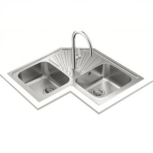 Fregadero CLASSIC ANGULAR 2C SF de acero inoxidable con 2 cubetas con rebosadero de 830 x 830 mm. - TEKA