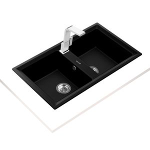 Fregadero STONE 90 B-TG 2C reversible de Tegranite+ CARBON de 2 cubetas de 860 x 510 mm. - TEKA