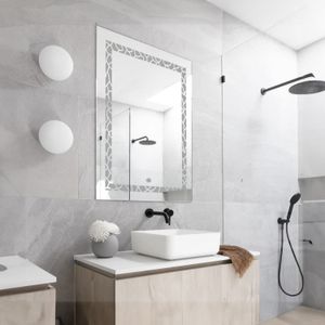 Espejo rectangular de 60 x 80 cm con luz led y textura rocosa para baño - ORGILL
