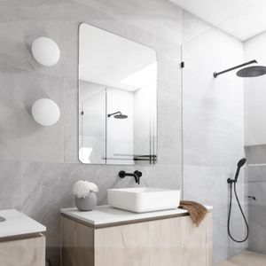 Espejo rectangular de 45 x 60 cm con bordes redondeados y textura esquinera para baño - K HOME