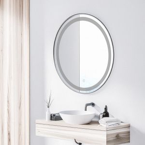 Espejo redondo con diámetro de 70 cm, luz led y textura en elipse para baño - ORGILL