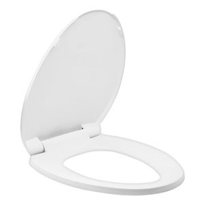 Asiento blanco tipo "Slow down" con diseño envolvente para inodoro alargado - K HOME