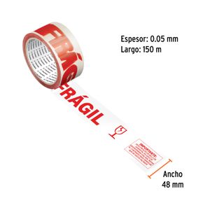 Cinta adhesiva impresa con frase FRAGIL de 150 m para ambalaje de productos delicados - TRUPER