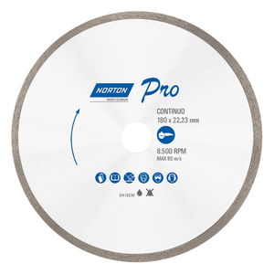 Disco diamantado corte continuo PRO de 7" de diametro, 22mm orificio central - NORTON