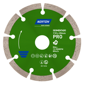 Disco diamantado corte PRO segmentado de 4-1/2" de diametro, 22mm orificio central - NORTON