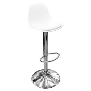 Silla plástica blanca con base redonda y estructura metálica para bar. - WRT