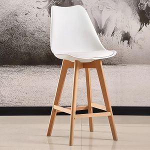 Silla plástica blanca con patas de madera para bar. - WRT