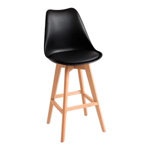 Silla plástica negra con patas de madera para bar. - WRT