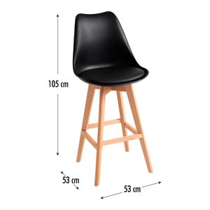 Silla plástica negra con patas de madera para bar. - WRT