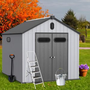 Bodega plástica tipo CASA gris de 122 x 178 x 204 cm para patio. - OISA