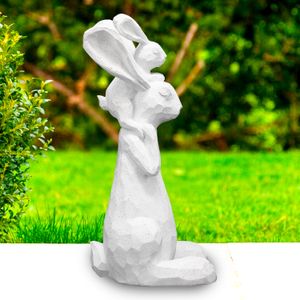 Adorno para jardín de 15 x 15 x 33 cm en forma de "Conejo con cría". - K HOME