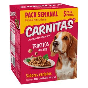 Pack de alimento húmedo para perros CARNITAS SEMANAL con sabores variados Pack x 7 unidades. - MIMMA