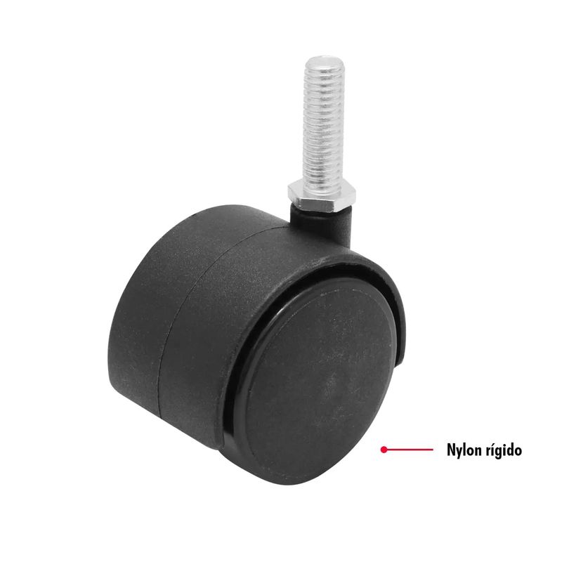 Garrucha-de-2-pulgadas-con-2-llantas-de-nylon-rigido-y-anclaje-roscado-3-8-de-360º.-CARGA-LIVIANA-de-40-kg.