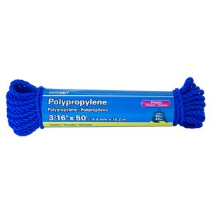 Cuerda de Polipropileno torcida de 3/16", color azul, atado con 15 mts. | HOBBY PRO