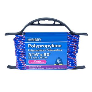 Cuerda de Polipropileno trenzada de 3/16", color azul, en colgador con 15 mts. | HOBBY PRO